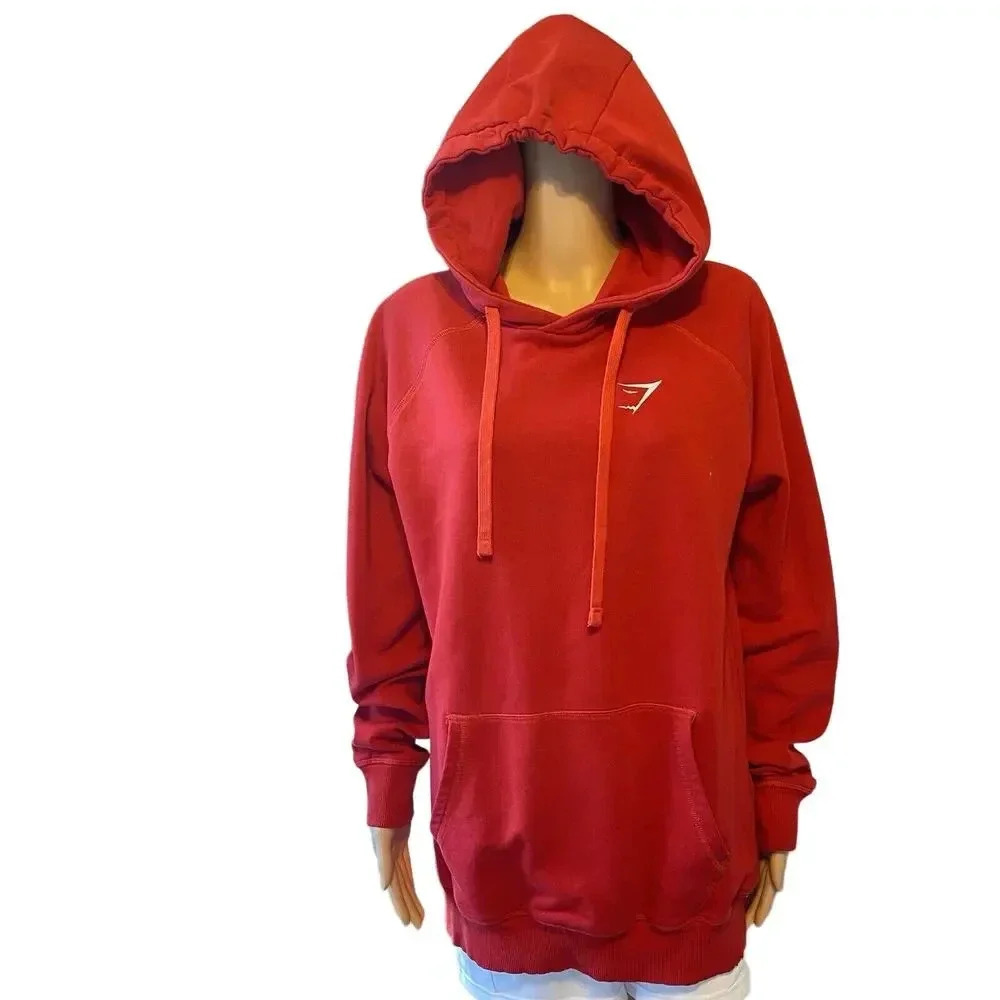 Gymshark Hoodie Womens Sz L Sweatshirt Red Long Sleeve Tapered Athletic Pocket